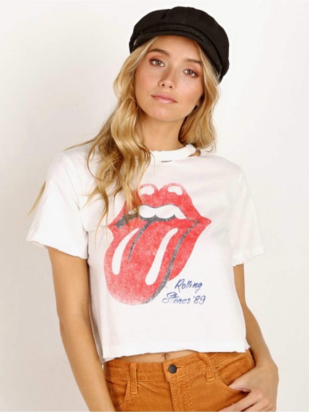 Daydreamer Rolling Stones '89 Distressed Crop Graphic Tee NWT
